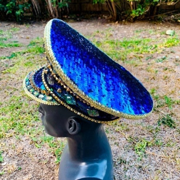 Green Steampunk Sequin Burning Man Captain Hat